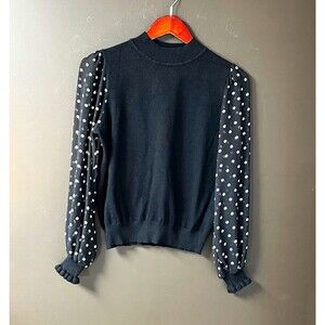 Nanette Lepore Women’s Black & White Polka Dot Ruffle Knit Sweater M